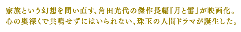 家族という幻想を問い直す、角田光代の傑作長編『月と雷』が映画化。心の奥深くで共鳴せずにはいられない、珠玉の人間ドラマが誕生した。